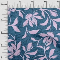 Jednobojna svilena prugasta tkanina srednje plave boje s cvjetnim uzorkom magnolije i teksturom za šivanje rukotvorina
