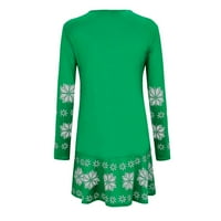 Božićna haljina za žene božićni okrugli vrat ruffle rug dugi rukavi haljina zelena l