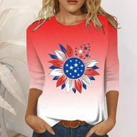 Ženski vrhovi bluza Nezavisnost Dana rukava tiskane dame Ljetne tunične vrhove okrugli dekolte moda crvena m