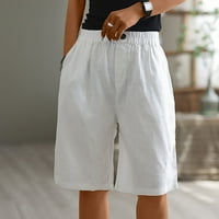 Bermudske kratke hlače za žene ležerne elastične pamučne platnene hlače široke noge Osnovne udobne kratke hlače