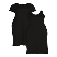 Terra & Sky Women's Plus veličine rebraste majice i rebrasta tenkovska haljina, 2-pack