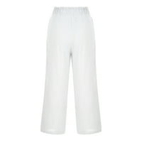 Lanene hlače, ženske ljetne hlače širokog kroja s elastičnim strukom, Ležerne lagane hlače Plus veličine s džepovima