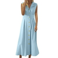 Ženska modna ljetna haljina A kroja u A-liniji, ležerna haljina srednje duljine s reverom bez rukava, plave i