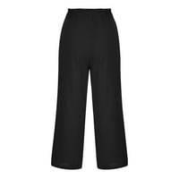 Ženske pamučne i lanene Ležerne hlače s elastičnim strukom, hlače s dnom u devet točaka s džepovima, ženske široke