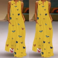 Ljetna haljina ženska Vintage ležerna ljetna haljina bez rukava s prugastim leptirom žuta 5 inča