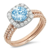 1. Karat okruglog reza Plava prirodna nebesko plava Topaz dragulj od ružičastog i bijelog zlata 18k prilagodljivo