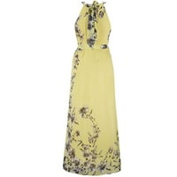 Ženske haljine do gležnja bez rukava modna ljetna Maksi haljina s printom vrata Žuta 3 inča