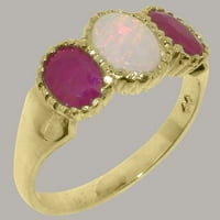 18-karatni ženski zaručnički prsten od žutog zlata britanske proizvodnje s prirodnim opalom i rubinom - opcije