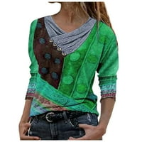 Ženske tunike, jesenske majice, lepršave Ležerne bluze za tajice, pulover sa stojećim ovratnikom i vezom, zeleni;