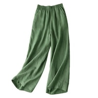 Ženske ljetne hlače Zelene ženske pamučne i lanene čvrste boje kotača ležerne modne prevelike hlače