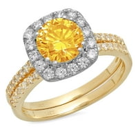 1. 18-karatni prirodni citrin okrugli dijamant od žutog i bijelog zlata s naglascima vjenčani set od 8,5