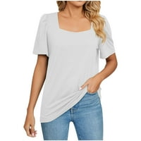 Žene modna čvrsta boja ležerna kvadratna vrata kratki rukavi labave majice bluze bluze