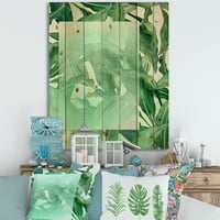DesignArt 'tropsko palmino zeleno lišće pod bijelim pravokutnikom' nautički i obalni tisak na prirodnom borovom