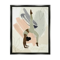 ; Istezanje joga poza snaga tekst Cvjetni obrub tamno crno platno uokvireno zidna umjetnost, 24,30