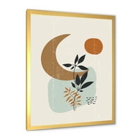 Dizajnerska umjetnost apstraktni mjesec i sunce s minimalnim biljkama, uokvireni moderni umjetnički tisak