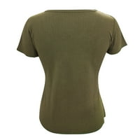 A. M. / ženska ležerna jednobojna košulja s izrezom i gumbima u obliku slova u, pletena košulja kratkih rukava,