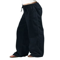 Ženske hlače od donjeg rublja, jednobojne duge hlače od elastičnog struka, hlače za svakodnevno nošenje, tamnoplave