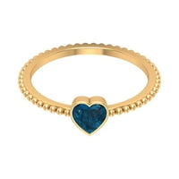 Londonski plavi topaz pasijans prsten u obliku srca, Londonski plavi topaz zlatni prsten s perlicama, okvir, londonski