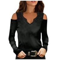 Ženska modna ležerna jednobojna majica dugih rukava s izrezom bez ramena bez ramena, čipkasti gornji dio