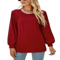 Ženska majica s okruglim vratom majica s dugim rukavima Ženska majica jednobojna bluza od tunike u boji marelice