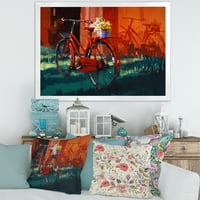 DesignArt 'Crveni vintage bicikl s cvijećem kanta' vintage uokvireni umjetnički tisak