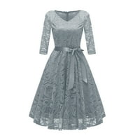 Ženska modna vintage v-izreza čipka dugih rukava up retro vitka večernja haljina