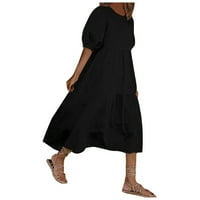 + Modna ženska široka jednobojna haljina s okruglim vratom s napuhanim rukavima, ležerna haljina kratkih rukava