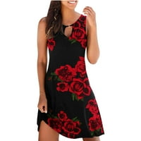 FineLove Sundresse za ženu casual maxi haljina a-line visoko-niska bez rukava cvjetna crvena xxl
