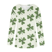 Fartey St. Patrick's Day majice Žene ležerne dugih rukava Shamrock Graphic Tee irski V-izrez plus veličine vrhove