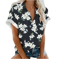Yuwull Women Down Button Majice Office Prevelike bluze cvjetni kratki rukavi cvjetni tiskani vrhovi Summer casual