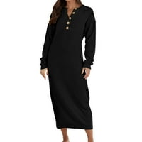 Ležerne haljine za žene trendi džemper maxi haljina dugačka gumba s vratom V vrat Predimenzionirana ležerna labava