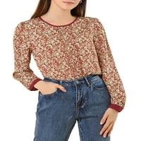 Allegra k ženski gumb za puff rukave dolje kontrastna boja cvjetni tiskani bluza vrh