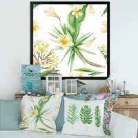 DesignArt 'žuti cvjetovi i tropsko lišće V' Moderni uokvireni umjetnički tisak