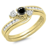 Kolekcija 0. Zaručnički prsten od crnog i bijelog dijamanta od 14 karata, žuto zlato, Veličina 9