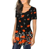 ; / Ženska tunika kratkih rukava gornji dio gumba okrugli vrat plisirana tunika majice s cvjetnim printom lepršava