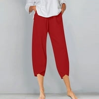 Ženske casual lanene hlače, široke udobne hlače s elastičnim pojasom i visokim strukom, joga trenirke s džepovima