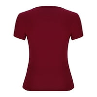 Ženske ljetne slatke majice kratkih rukava, Ležerne osnovne majice s okruglim vratom, opremljene vinsko-crvene