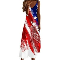 Ženska Maksi haljina s američkom zastavom, 4. srpnja, Domoljubna duga haljina s naramenicama, Ležerne široke haljine