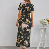 Ljetne haljine za žene, ležerna cvjetna haljina s prorezom, haljina kratkih rukava, haljina s košuljom, elegantna