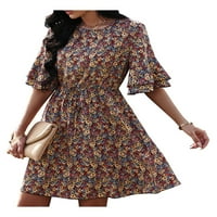 Ženska ljetna haljina s cvjetnim printom flare tunika kratkih rukava s okruglim vratom Mini haljina A kroja za