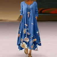 Elegantna duga haljina za goste s cvjetnim ovratnikom na kopčanje, Ležerne haljine širokog kroja s visokim niskim