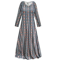 Plus veličina ekstra visoka ženska snažna okrugla dekoltea s haljinom dugih rukava marokanski plavi snovi print