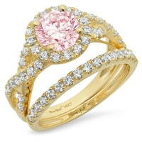 1. ružičasti imitacijski dijamant okruglog reza od 1 karata, pravo žuto zlato od 14 karata, prilagodljivo Lasersko