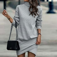 Ženska ležerna džemper haljina s visokim vratom s dugim rukavima na bokovima nepravilnog oblika