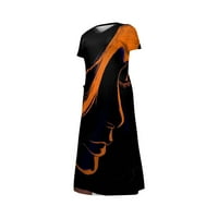 Ženski ljetni modni vitki print V-izrez džepa s kratkim rukavima Velika haljina narančasta l