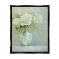 Cvjetajuće bijelo cvijeće tradicionalna vaza Mrtva priroda slika Jet crno platno s plutajućim okvirom tiskana