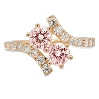 Ružičasti simulirani dijamant okruglog reza od 1,98 karata ugraviran u žuto zlato od 18 karata, vjenčani prsten