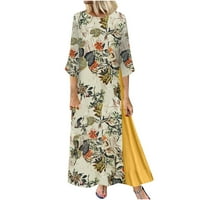 Ženska pamučna posteljina cvjetna tiskana maxi haljina bočni prorezni brod vrat vintage dužina gležnja