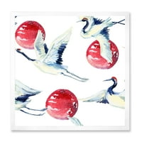 Designart 'Crveni puni mjesec s azijskom pticom Crane' tradicionalni uokvireni umjetnički tisak