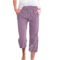 Bdfzl Ženske hlače Trendovi za čišćenje ženske povremene tiskane elastične labave hlače ravne široke noge s džepnim